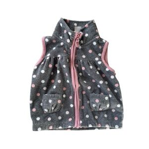 Carter’s Baby Girl Fleece Polka Dot Zip-Up Vest Fleece vest Pink- Size 12 Months
